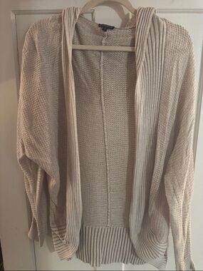 Beige Hooded Open-Front Knit Sweater Cardigan - Women